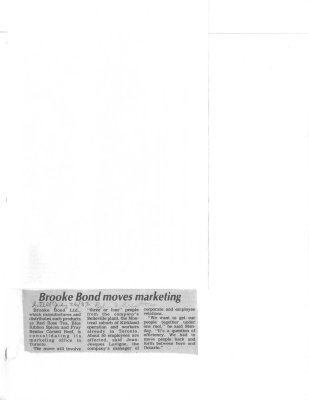 Brooke Bond moves marketing: Brooke Bond Canada Ltd.