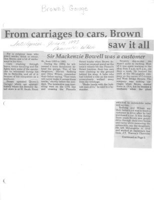 Remember When: From carriages to cars, Brown saw it all: Brown's Garage