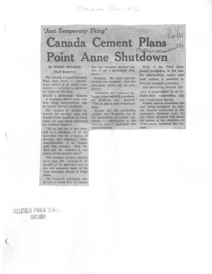 Just temporary thing: Canada Cement (Company) plans Point Anne shutdown