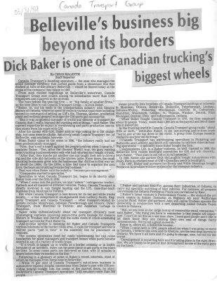 Belleville's business big beyond its borders: Dick Baker is one of Canadian trucking's biggest wheels.  Canada Transport Group.