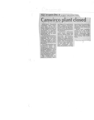 Canwirco plant closed