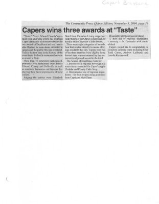 Capers wins three awards at &quot;Taste&quot; : Capers Brasserie