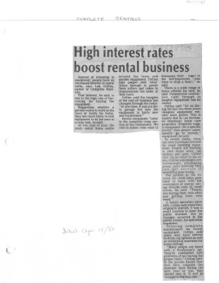 High interest rates boost rental business : Complete Rentalls