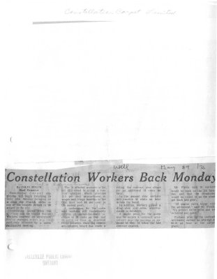 Constellation Workers Back Monday : Constellation Carpet Limited