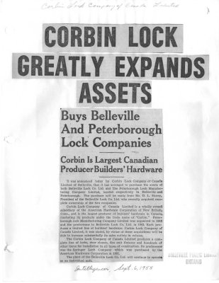 Corbin Lock Greatly Expands Assets