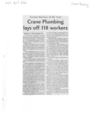 Crane Plumbing lays off 118 workers