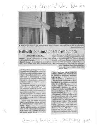 Belleville business offers new outlook : Crystal Clear Window Works