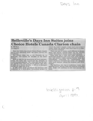 Belleville's Days Inn Suites joins Choice Hotels Canada Clarion chain : Days Inn