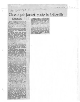 Classic golf jacket made in Belleville: Deacon Brothers