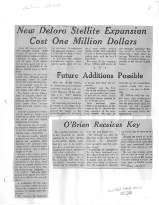 New Deloro Stellite Expansion Cost One Million Dollars