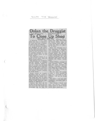 Dolan the Druggist to close up shop