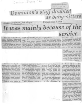 Dominions Staff doubled as baby-sitters It was mainly because of the service