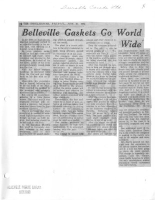 Belleville Gaskets Go World Wide: Durabla Canada Ltd