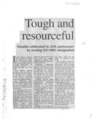 Tough and resourceful - Durabla celebrated its 25th anniversary by earning ISO 9001 designation