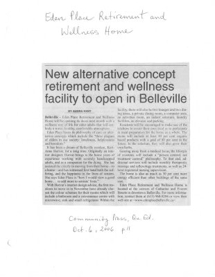 New alternative concept retirement and wellness facility to open in Belleville: Eden Place Retirement and Wellness Home