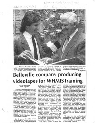 Belleville company producing videotapes for WHIMIS training: Electrolab Limited