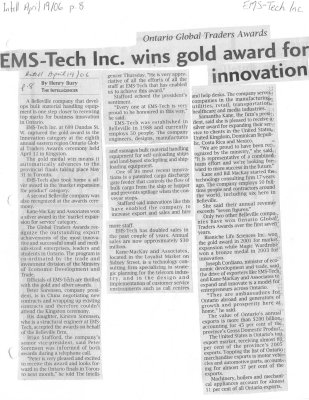 EMS-Tech Inc wins gold award for innovation