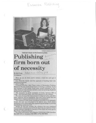 Publishing firm born out of necessity: Essence Publishing