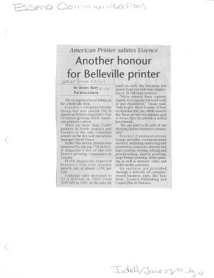 Another honour for Belleville printer