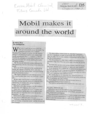 Mobil makes it around the world: Exxon Mobil Chemical Films Canada Ltd