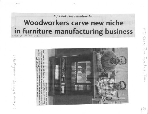 Woodworkers carve new niche in furniture manufacturing business: FJ Cook Fine Furniture Inc