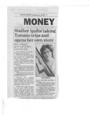 Stather &quot;quilts&quot; taking Toronto trips and opens her own store