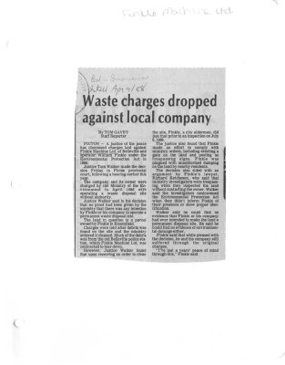 Waste charges dropped against local company:Finkle Machine Ltd