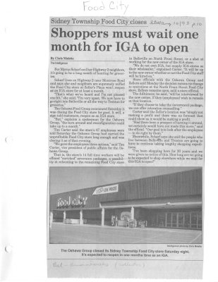 Sidney Township Food City closes : Shoppers must wait one month for IGA to open