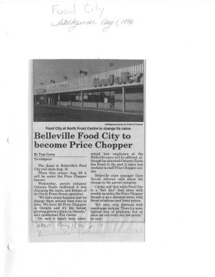 Food City at North Front Centre to change its name : Belleville Food City to become Prince Chopper