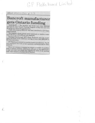 Bancroft Manufacturer Gets Ontario Funding