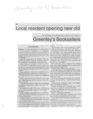 Local Resident Oening New Old Greenley's Booksellers