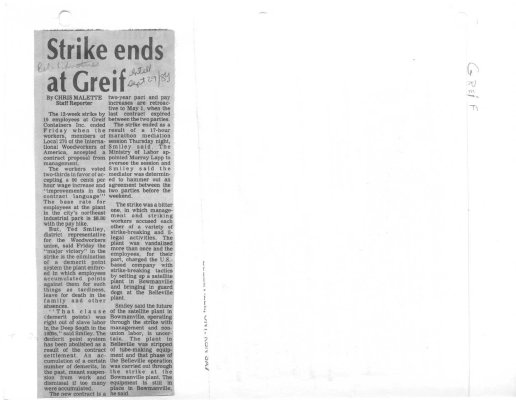 Strike Ends at Greif