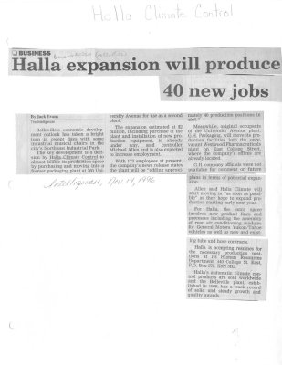 Halla expansion will produce 40 new jobs