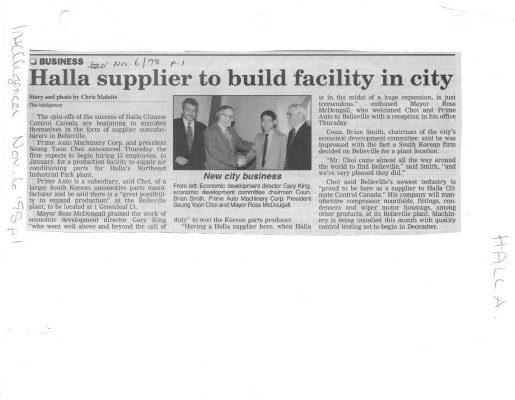 Halla supplier to build facility in city