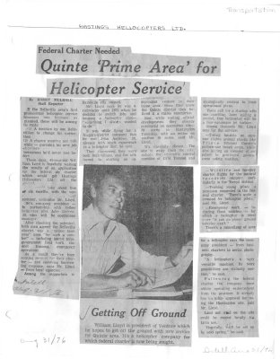 Quinte Prime Area for helicopter service