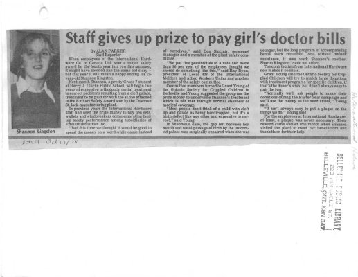 Staff gives up prize to pay girl's doctor bills