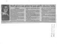 Staff gives up prize to pay girl's doctor bills