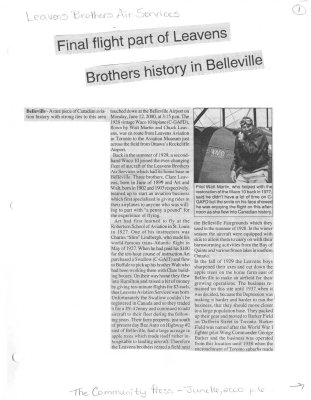 Final flight part of Leavens Brothers history in Belleville