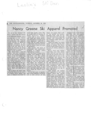 Nancy Greene Ski Apparel Promoted