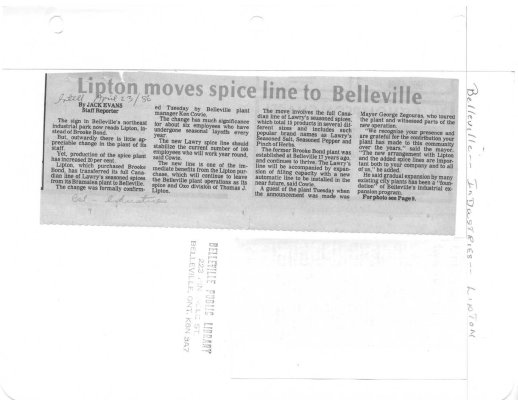 Lipton moves spice line to Belleville