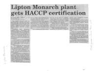 Lipton Monarch plant gets HACCP certification
