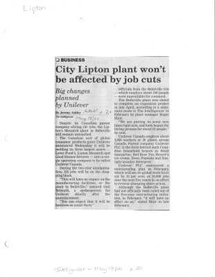 City Lipton plant won't be affected by job cuts