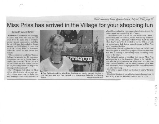 Miss Priss has arrived in the Village for your shopping fun