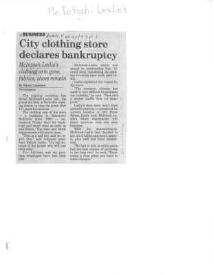 City clothing store declares bankruptcy