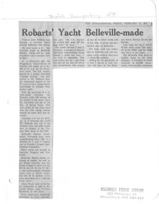 Robarts' Yacht Belleville-made