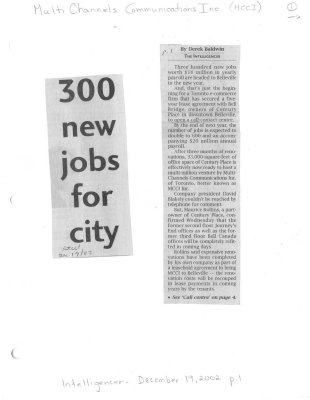 300 new jobs for city