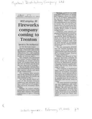 Fireworks company coming Trenton