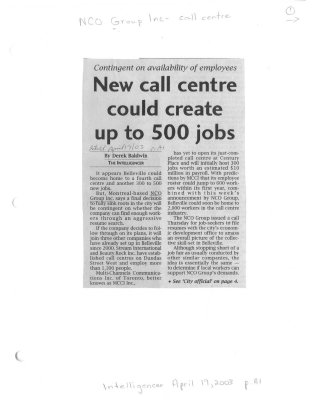 New call centre could create up to 500 jobs