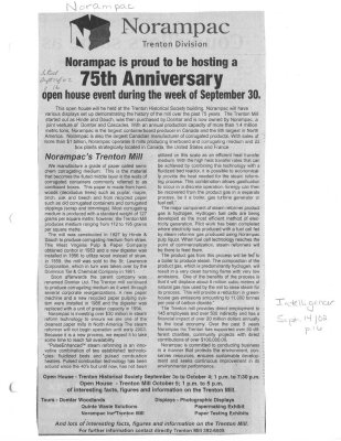 Norampac is proud to be hosting a 75th Anniversary open house during the week of September 30.