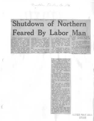 Shutdown of Northern Feared by Labor Man